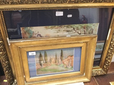 Lot 122 - Attributed to John Leonard - watercolour in glazed gilt frame - Statuary in Italian garden with poplar trees and ruins