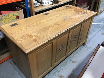 Lot 1013 - Oak coffer with rising lid and carved rose decoration 111cm wide