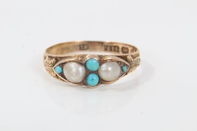 Lot 197 - Victorian 15ct gold turquoise and half pearl ring