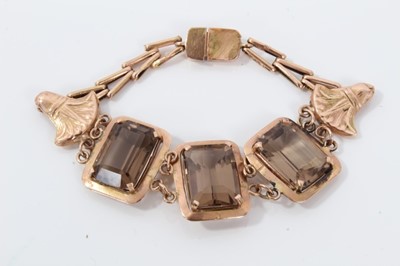 Lot 199 - Egyptian revival 14ct gold and smoky quartz bracelet