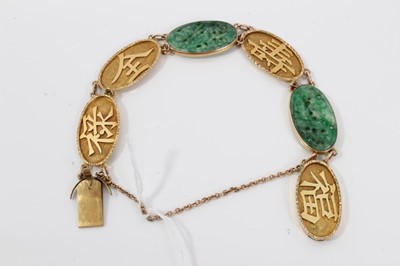 Lot 200 - Chinese gold and jade panel bracelet