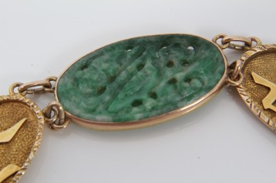 Lot 200 - Chinese gold and jade panel bracelet