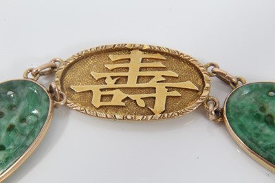 Lot 200 - Chinese gold and jade panel bracelet