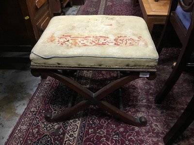 Lot 1036 - Regency rosewood X framed stool with embroidered top decorated with a seated dog ( faded)