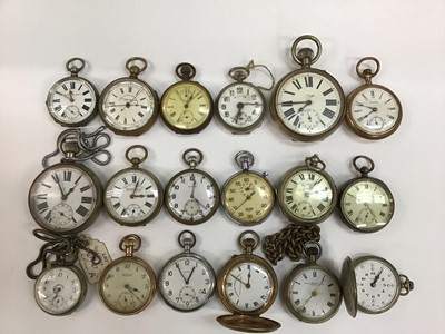 Lot 175 - Collection of 19th/early 20th century pocket watches, including two military watches, with broad arrow mark, two 19th century silver watches, various others, approximately 18.
