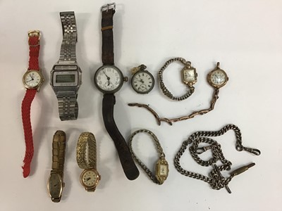 Lot 169 - First World War Officers Silver wristwatch, three vintage 9ct gold ladies wrist watches and other watches.
