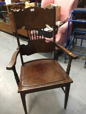 Lot 1043 - Edwardian stained beech elbow chair with spindle back on taper legs