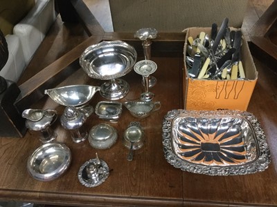 Lot 303 - Large group of silver plated wares to include spill vases, dishes and cutlery