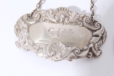 Lot 61 - Victorian silver Hock label, Claret label and a contemporary silver gin label (2)2