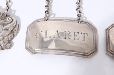 Lot 61 - Victorian silver Hock label, Claret label and a contemporary silver gin label (2)2