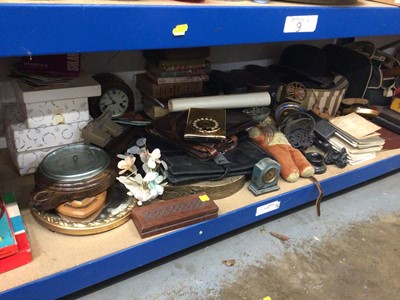 Lot 257 - Sundry items, including clocks, vintage hats, binoculars, books, etc