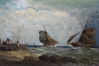 Lot 16 - 19th century oil on canvas 'Dutch fishing on the coast of Fife, signed G Milne and inscribed as titled verso, unframed