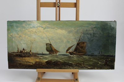 Lot 16 - 19th century oil on canvas 'Dutch fishing on the coast of Fife, signed G Milne and inscribed as titled verso, unframed