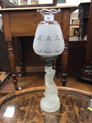 Lot 327 - Art Deco frosted glass lamp in the form of a mermaid holding a shell, with engraved frosted glass shade