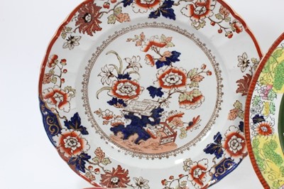 Lot 77 - A Masons Ironstone plate, in famille verte style, and five other Ironstone plates
