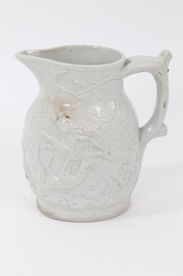 Lot 76 - A rare Masons Ironstone relief moulded jug, five other Masons jugs and two tooth brush vases