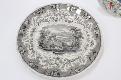 Lot 82 - Two Masons Ironstone plates, in Chinese famille rose style, and four other plates and a sauce tureen stand