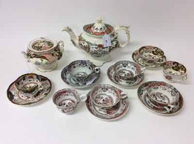 Lot 83 - A Staffordshire porcelain teapot and cover, in Chinese style, a similar sucrier and cover and other items