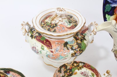 Lot 70 - A Staffordshire porcelain teapot and cover, in Chinese style, a similar sucrier and cover and other items