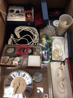 Lot 750 - Costume jewellery, coins, first day covers and mantle clock