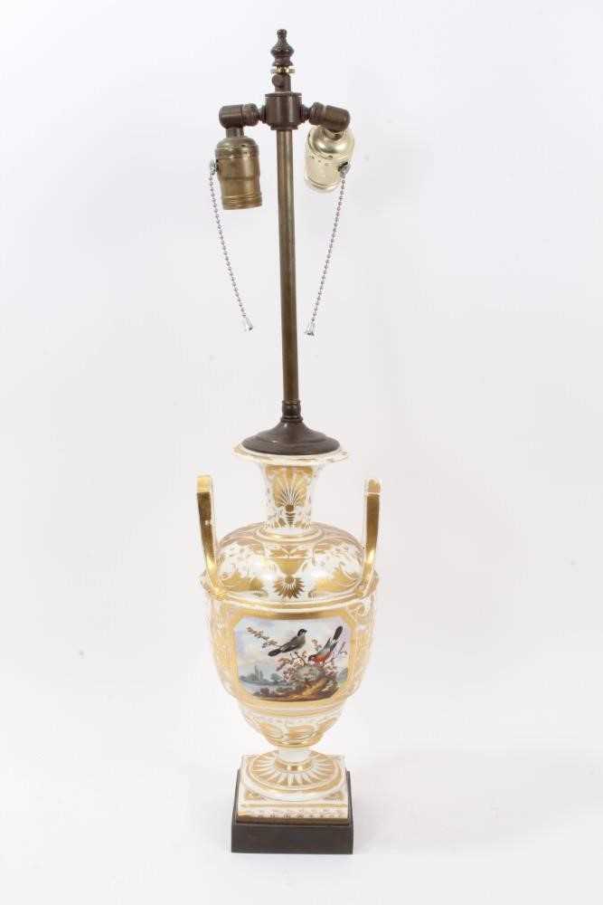 Lot 67 - Derby vase, probably painted by Dodson, circa 1820, now mounted as a table lamp