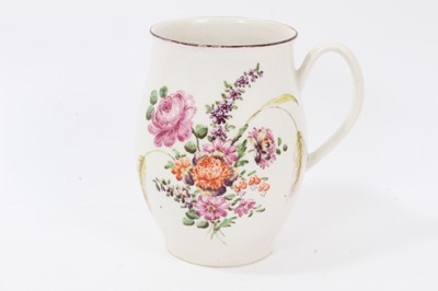 Lot 96 - A Derby barrel shaped mug, painted with flowers and wheatears, circa 1760
