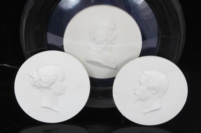 Lot 120 - Three 19th century Sevres biscuit porcelain round plaques