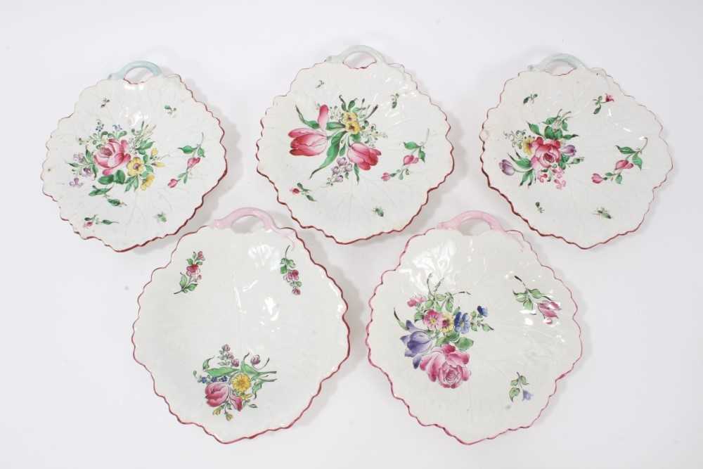 Lot 129 - Five Luneville flower painted leaf shaped dishes
