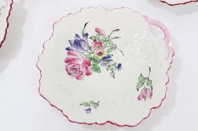Lot 81 - Five Luneville flower painted leaf shaped dishes