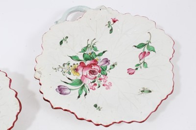 Lot 129 - Five Luneville flower painted leaf shaped dishes