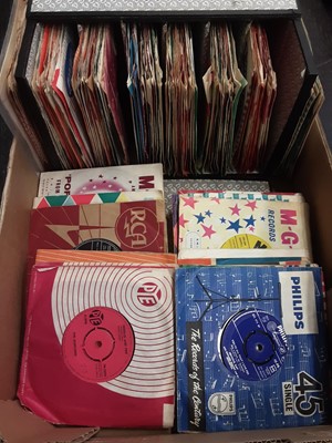 Lot 965 - Vintage case of single records and EP's including The Beatles, The Searchers, Johnny Tillotson, Little Eva, The Merseybeats and Elvis Presley (approx 120 in company sleeves)