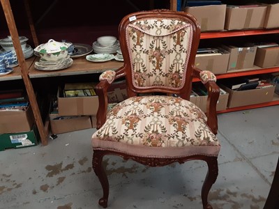 Lot 1079 - French style open elbow chair with floral tapestry upholstery