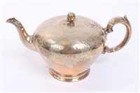 Lot 498 - Victorian silver teapot of melon form, with...