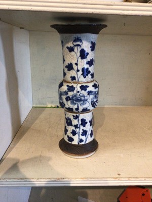 Lot 310 - Late 19th century Chinese blue and white crackle glazed gu vase