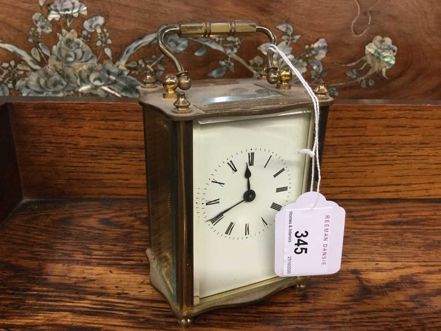 Lot 345 - Brass carriage clock with presentation