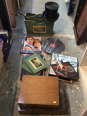 Lot 318 - Sundry items, to include a silk top hat, two canteens of cutlery, pictures, etc