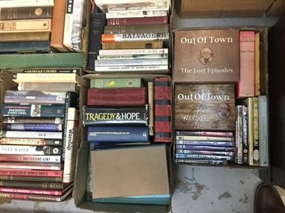 Lot 356 - Books- Eight boxes of shipping and military related books together with some CD's and DVD's