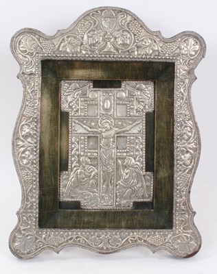 Lot 170 - Antique white metal icon Christ on cross