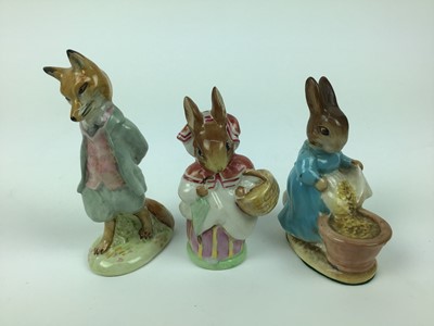 Lot 37 - Eleven Beatrix Potter figures - Little Black Rabbit, Mrs Rabbit and Bunnies, Foxy Whiskered Gentleman, Sally Henny Penny, Timmy Tiptoes, Hunca Munca, Appley Dapply, Lady Mouse, Mrs Rabbit, Cecily P...
