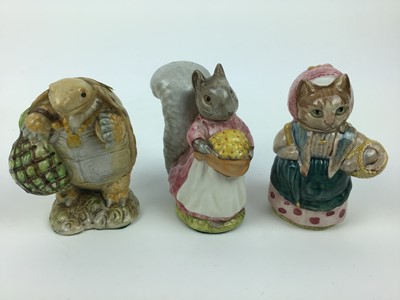 Lot 38 - Eleven Beswick Beatrix Potter figures - Anna Maria, Hunca Munca, Flopsy Mopsy and Cottontail, Goody Tiptoes, Mr Alderman Ptolemy, Johnny Town-Mouse, Mr Benjamin Bunny, Pigling Bland, Mrs Tittlemous...