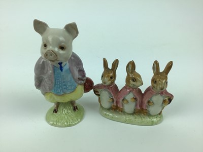 Lot 38 - Eleven Beswick Beatrix Potter figures - Anna Maria, Hunca Munca, Flopsy Mopsy and Cottontail, Goody Tiptoes, Mr Alderman Ptolemy, Johnny Town-Mouse, Mr Benjamin Bunny, Pigling Bland, Mrs Tittlemous...