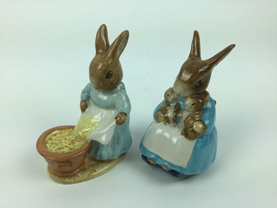 Lot 39 - Eleven Beswick Beatrix Potter figures - Tommy Brock, Tabitha Twitchet and Miss Moppet, Mrs Flopsy Bunny, Poorly Peter Rabbit, Mr Benjamin Bunny, Aunt Pettitoes, Chippy Hackee, Cecily Parsley, Mrs R...