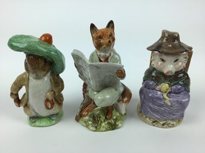Lot 42 - Five Beswick Beatrix Potter figures - Benjamin Bunny, Tabitha Twitchett, The Old Woman who lived in a Shoe, Mrs Flopsy Bunny and Mts Tittlemouse plus four Royal Albert Beatrix Potter figures - Foxy...