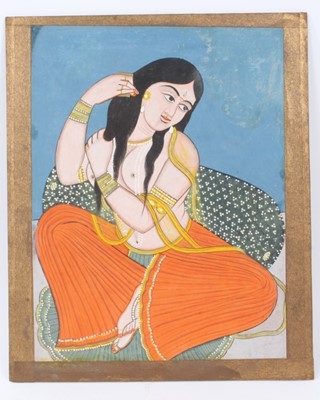 Lot 278 - Antique Indian school gouache portrait of a courtesan