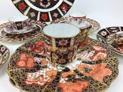 Lot 44 - Selection of Royal Crown Derby imari including plates, cup, miniature items plus two Royal Worcester cabinet cups and saucers