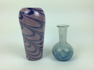 Lot 46 - Stylish Art glass vase with blue swirls on pink ground, 21cm high and one other art glass vase