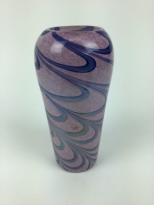 Lot 46 - Stylish Art glass vase with blue swirls on pink ground, 21cm high and one other art glass vase