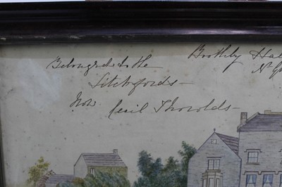 Lot 97 - Pair of mid 19th century naive watercolours depicting Brothby Hall, Lincolnshire