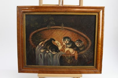 Lot 45 - Ronner, early 20th century naive oil of kittens