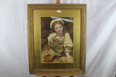 Lot 265 - English School, 19th century, watercolour Girl with strawberries